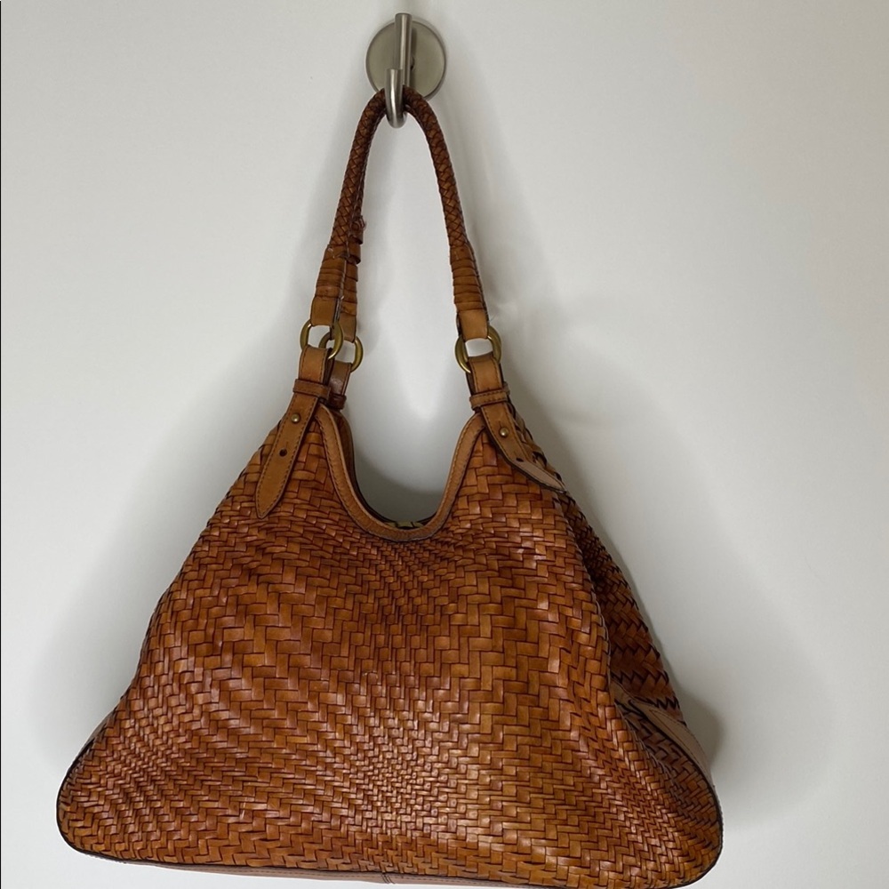 Tan Woven Leather Tote with Relaxed Shape